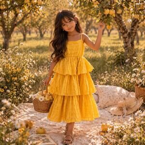 New Golden Harvest Tiered Textural Flounce Layer Dress 6/7